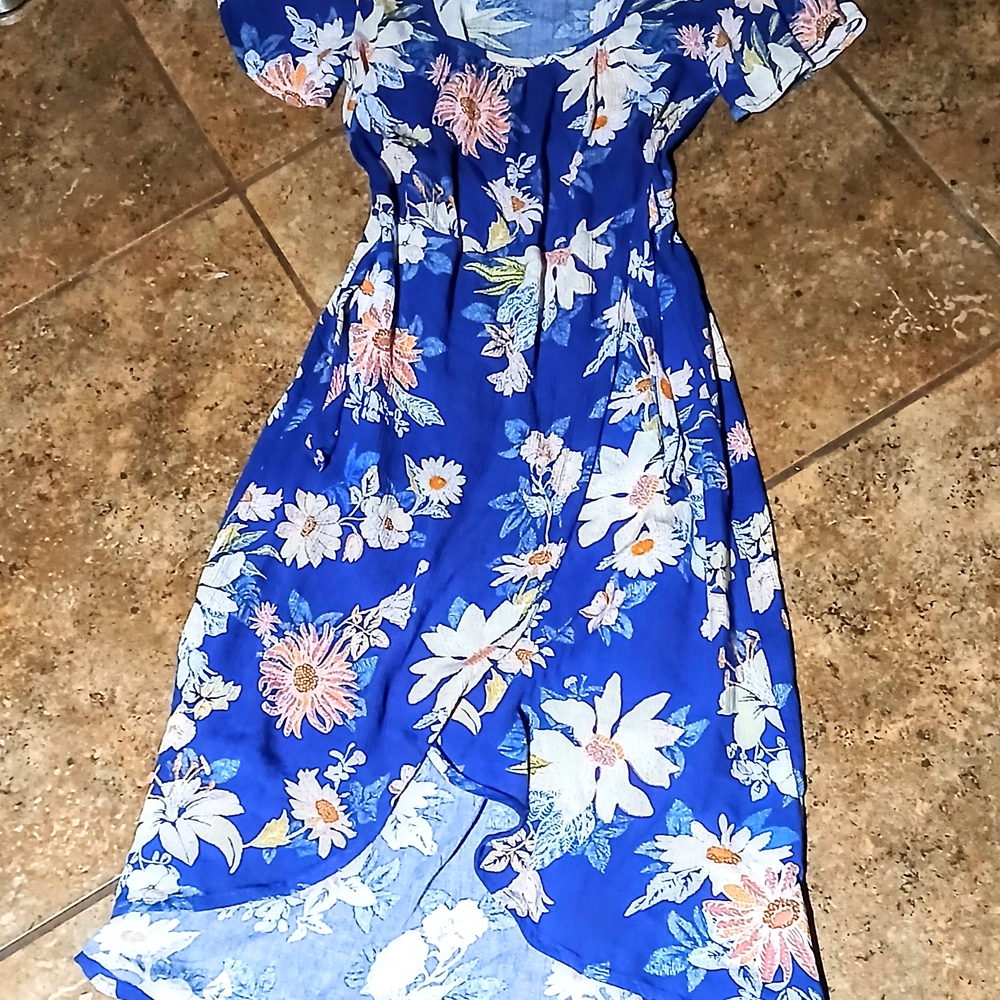 Oneill Medium Blue Floral High Low Summer Dress